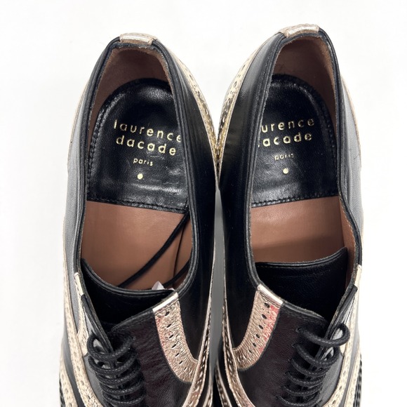 LAURENCE DACADE Victoria Heeled Lace Up Brogue Womens 38.5 Black Gold Leather - Picture 7 of 16